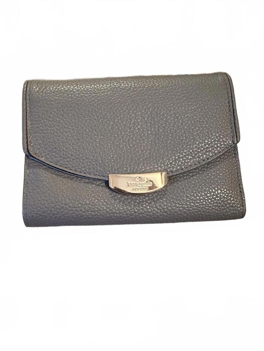 Kate Spade New York Pebbled Leather Wallet Gray Gold